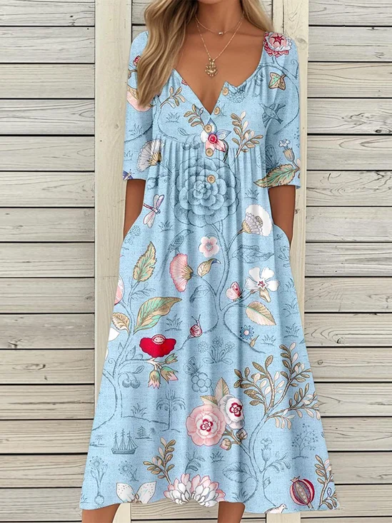 Loose Floral Vintage Dress With No
