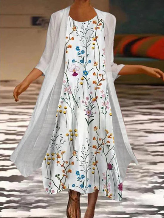 Crew Neck Floral Casual Regular Fit Two-Piece Set