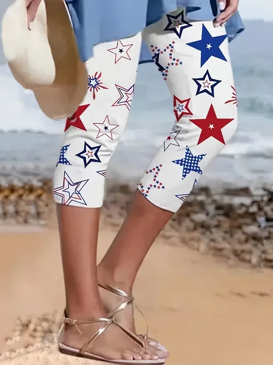 Women's Independence Day Star Print Casual Leggings