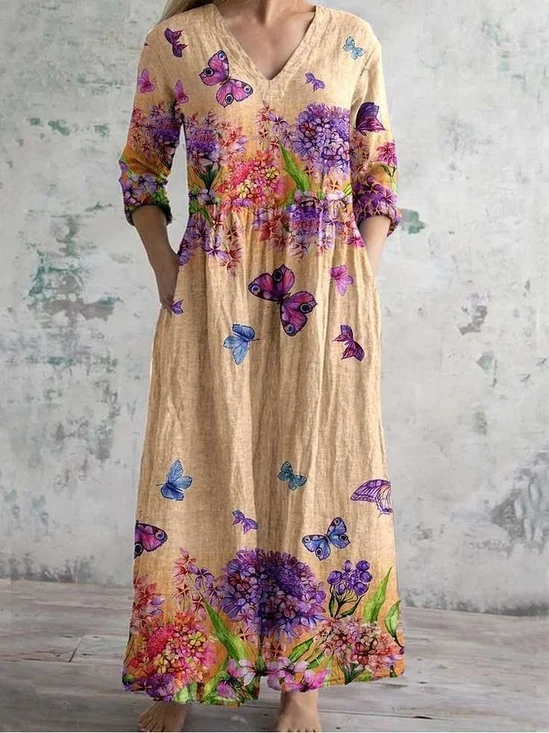 V Neck Regular Fit Casual Jersey Dress