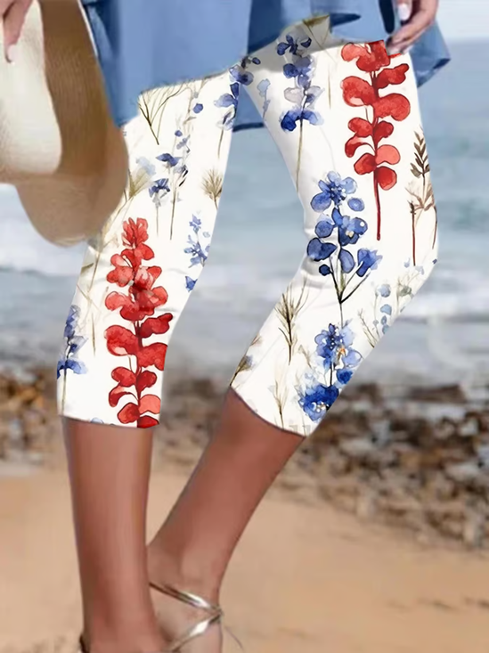 Women's Independence Day Floral Print Casual Leggings