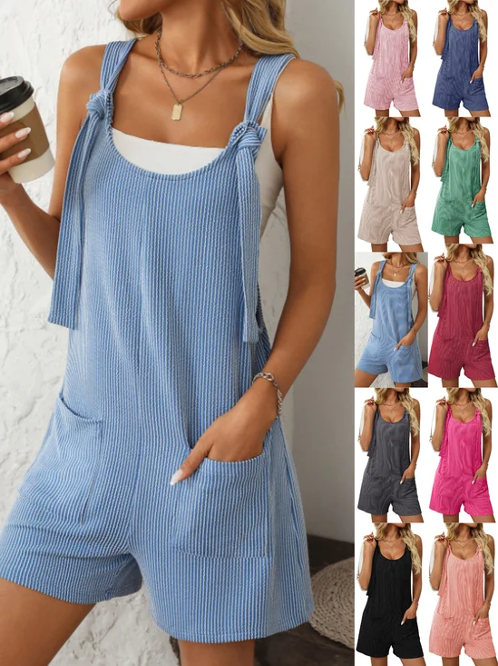 Women's H-Line Overall Crew Neck Daily Going Out Casual Pocket Stitching Geometric Summer Fifth Pants Jumpsuit Romper