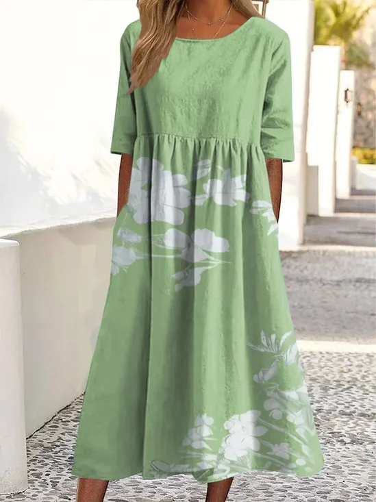 Women's Floral Print Casual Round Neck Short Sleeve Dress