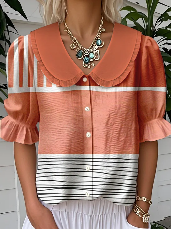 Geometric Shawl Collar Simple Shirt