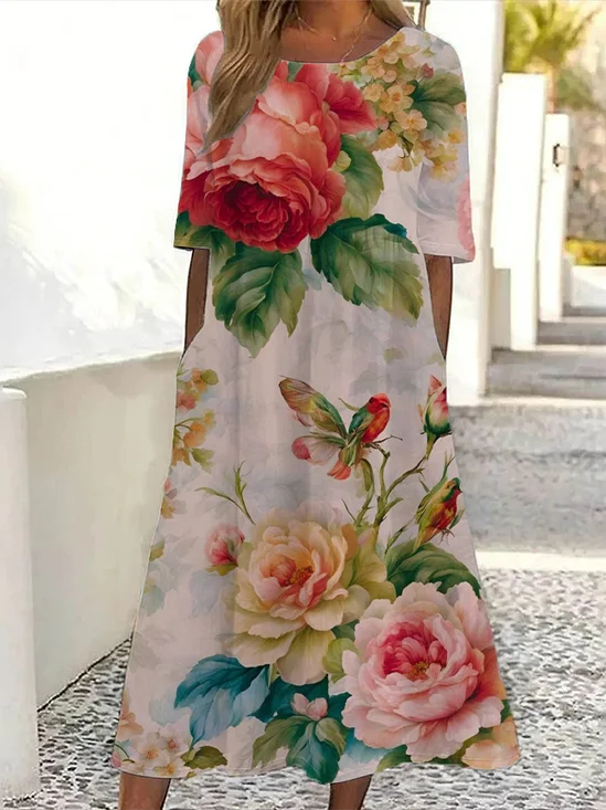 Women's Floral Print Casual Round Neck Short Sleeve Dress