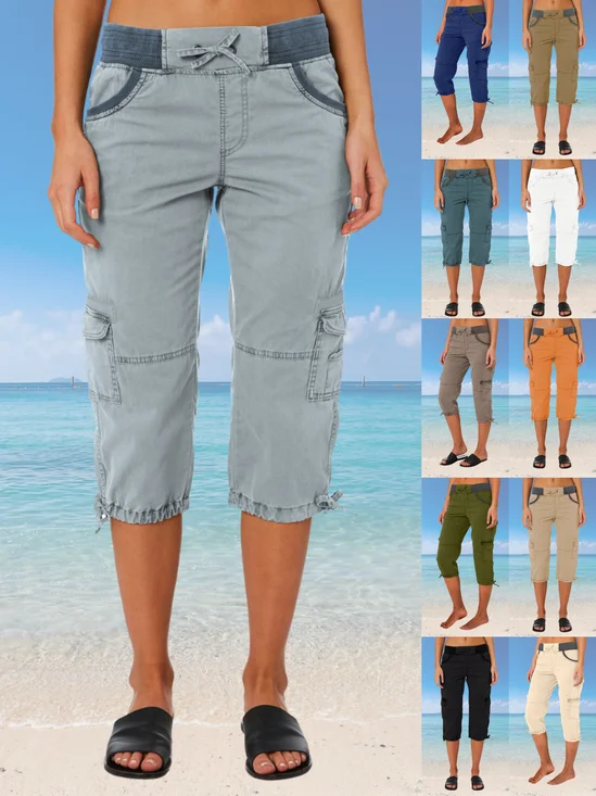 Women's  Elastic Waist H-Line Wide Leg Pants Daily Going Out Pants Black Casual Pocket Stitching Plain Summer Pants