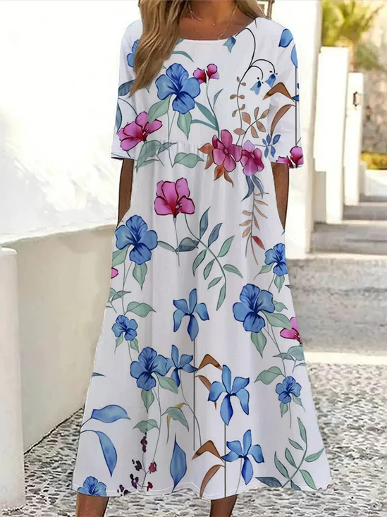 Women's Floral Print Casual Round Neck Short Sleeve Dress