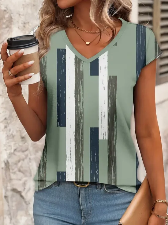 Women's Geometric Print Casual V-Neck Short Sleeve T-Shirt