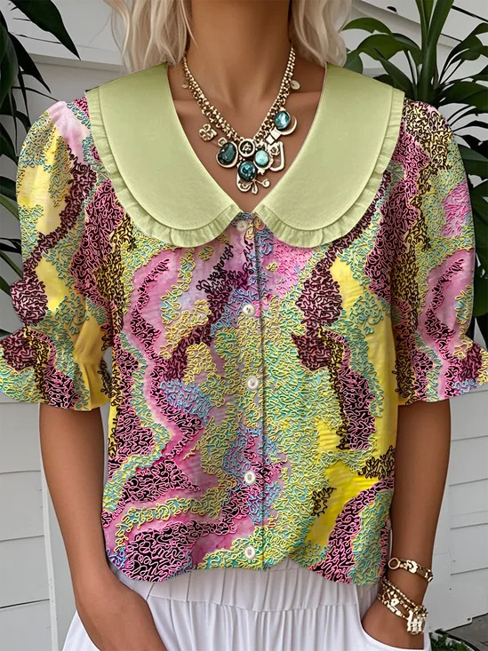 Loose Casual Gradient Pattern Shawl Collar Shirt