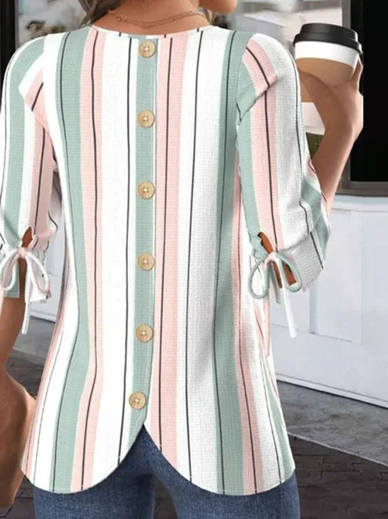 Crew Neck Balloon Sleeve Simple Regular Fit Blouse