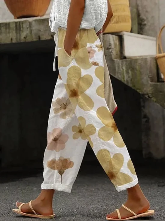 Cotton Floral Casual Regular Fit Pants
