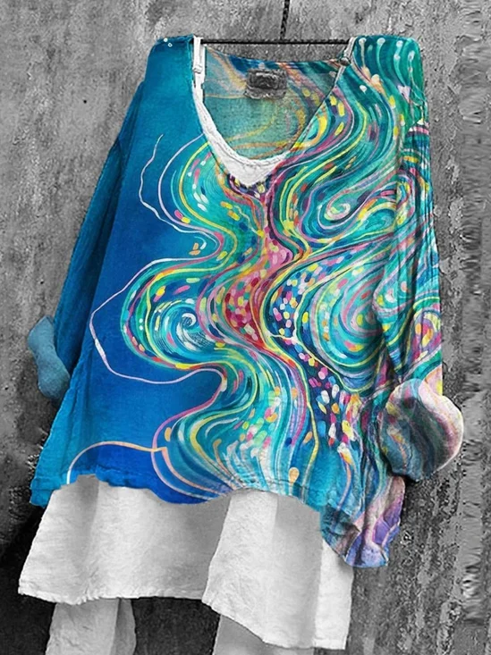 Vintage Loose V Neck T-Shirt