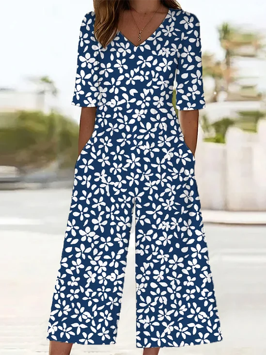 Women's H-Line V Neck Daily Going Out Casual Printing Floral Summer Ankle Pants Jumpsuit Romper