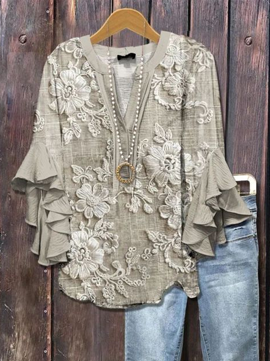 Women's Floral Ruffle Sleeve Top