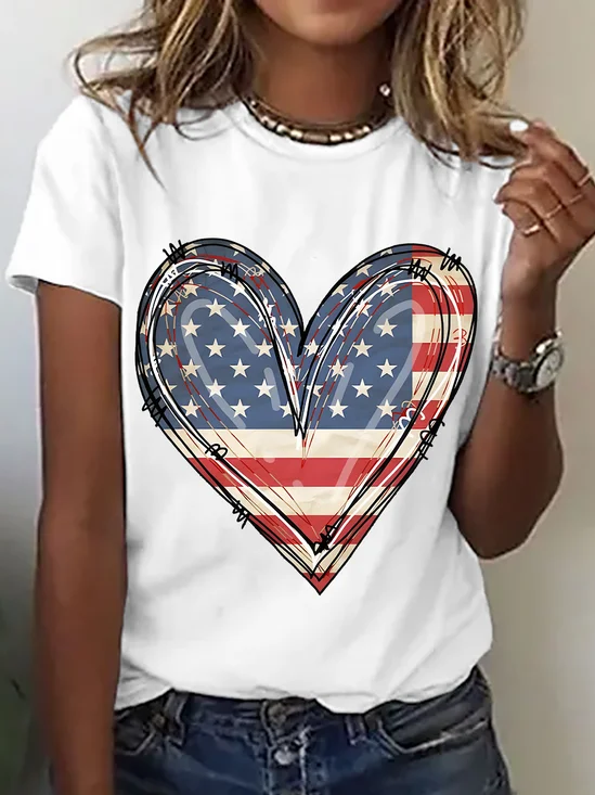 American Flag Heart Cotton T-Shirt