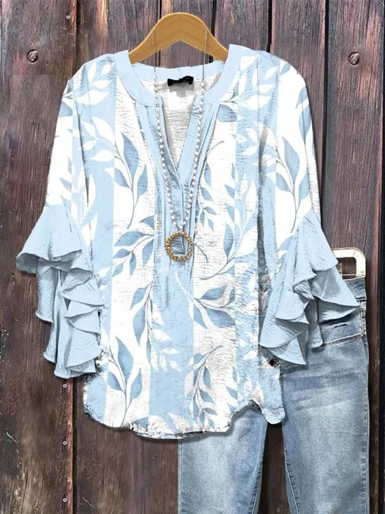 Women's Floral Ruffle Sleeve Top