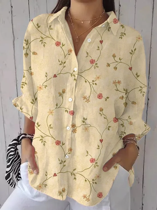 Casual Floral Shirt Collar Loose Shirt