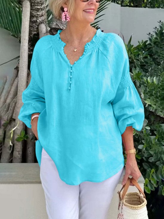 Casual Plain Half Open Collar Blouse