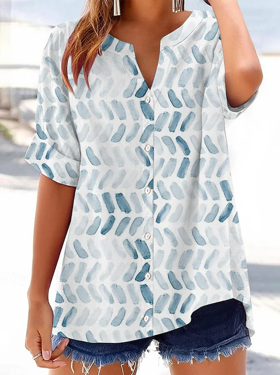 Women's Geometric Print Casual Short Sleeve Shirt