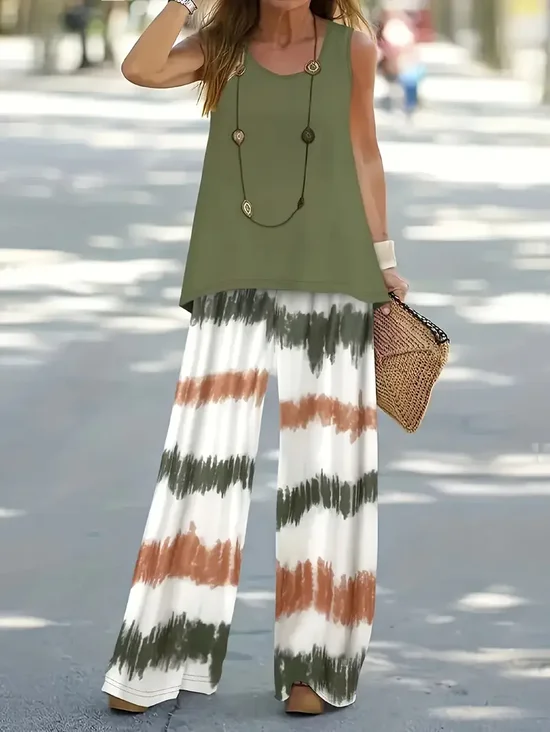 Women's Abstract Print Casual Vest and Pants Two-Piece Set