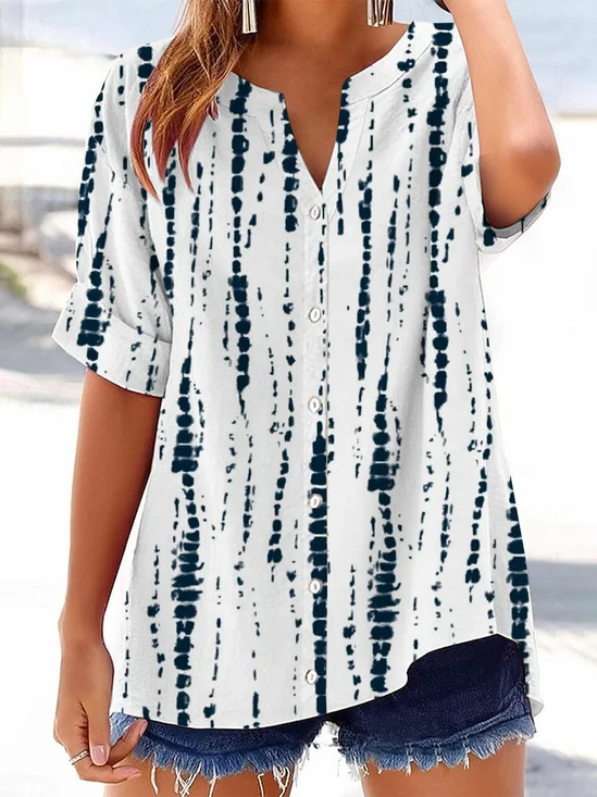 Women's Abstract Stripe Print Casual Short Sleeve Shirt