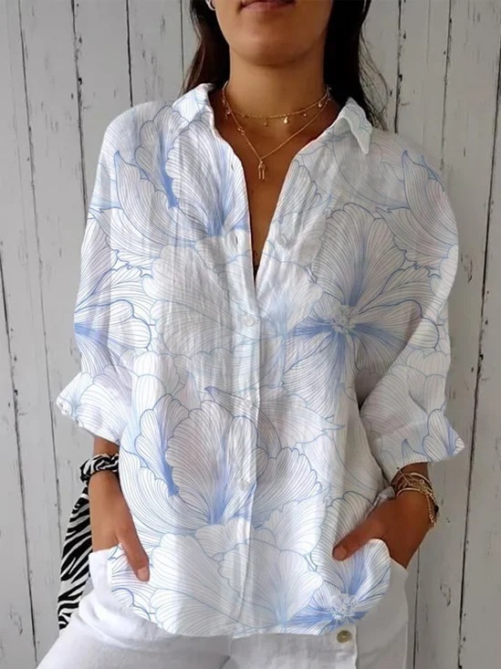 Floral Shirt Collar Loose Casual Shirt
