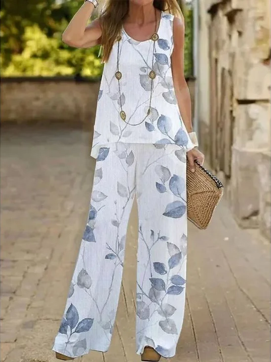 Women's Floral Print Casual Vest and Pants Two-Piece Set