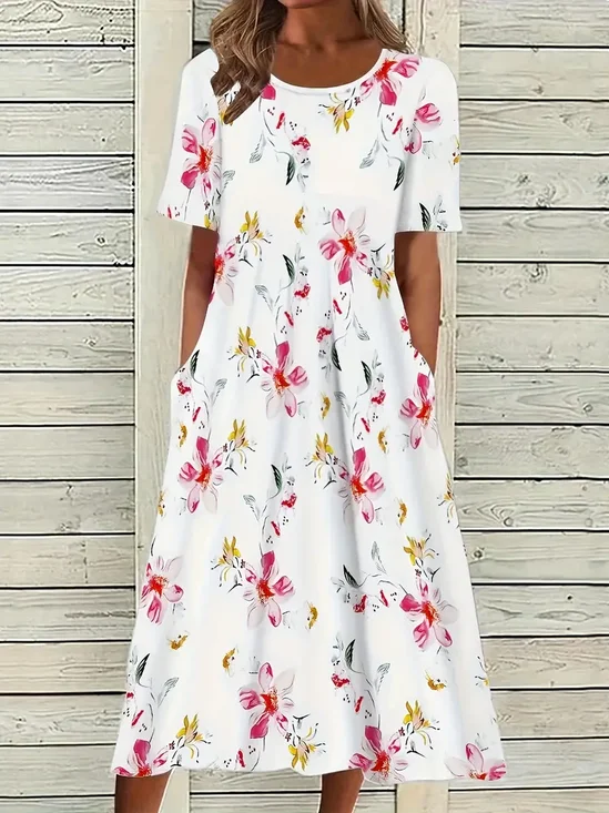 Women's Floral Print Crew Neck Dress