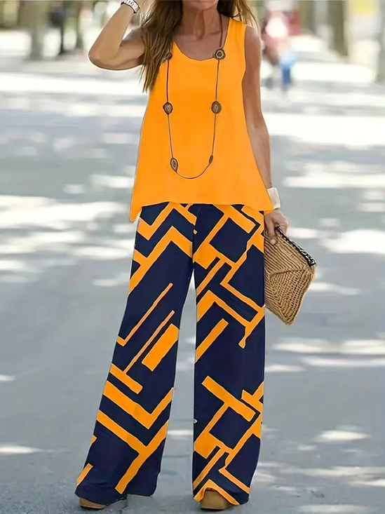 Women's Geometric Print Vest and Pants Two-Piece Set