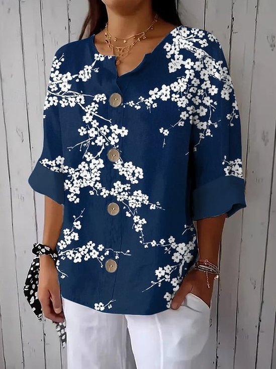Casual Stand Collar Loose Linen Blend Shirt