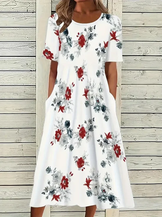 Women's Floral Print Crew Neck Dress