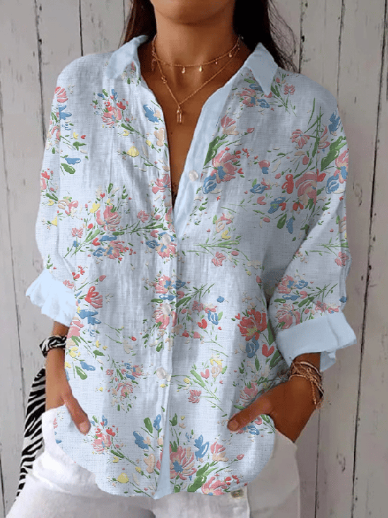 Loose Casual Botanical Pattern Shirt