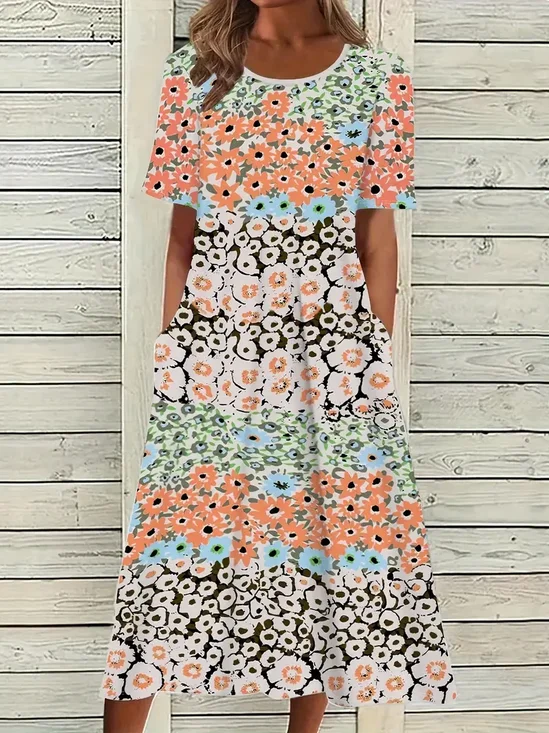 Women's Floral Print Crew Neck Dress