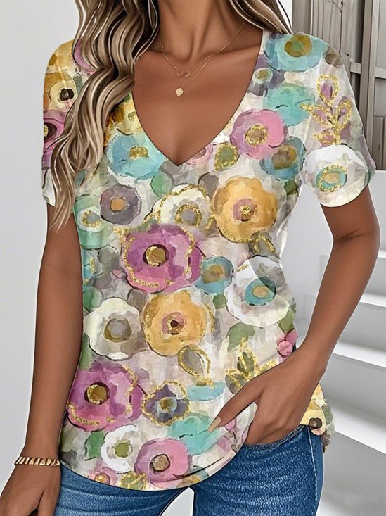 Casual Loose V Neck Jersey T-Shirt