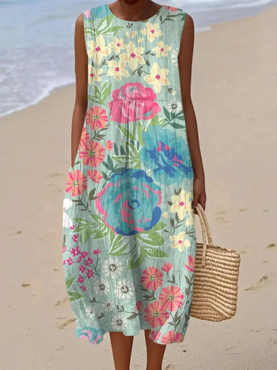 Regular Fit Simple Cotton Floral Dress With No