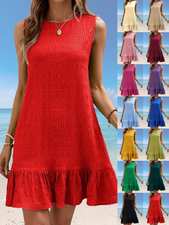 Women's Sleeveless Summer Red Plain Split Joint Crew Neck Daily Going Out Casual Mini A-Line Tank Dress