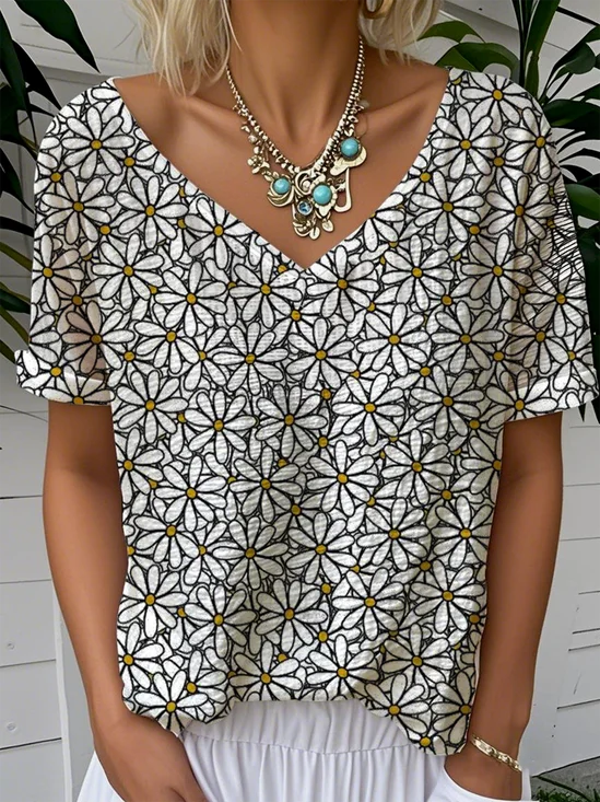 Floral Casual Loose Jersey T-Shirt