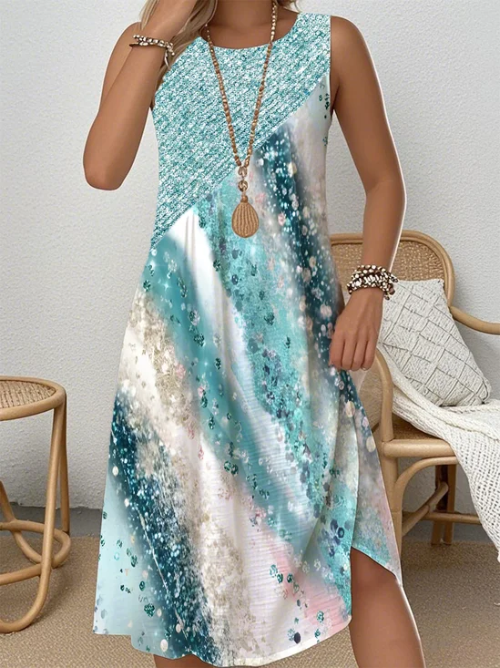 Gradient Pattern Simple Crew Neck Dress