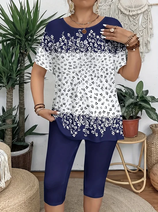 Women's Floral Print Casual Crew Neck Short Sleeve T-Shirt