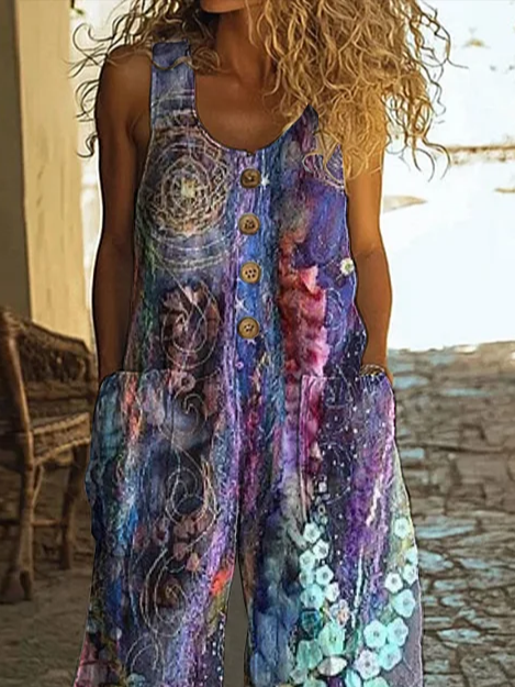 Women's H-Line Overall Crew Neck Daily Going Out Casual Printing Floral Summer Long Jumpsuit Romper