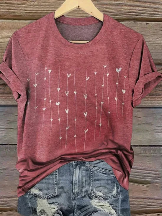 Vintage Crew Neck Geometric Cotton T-Shirt