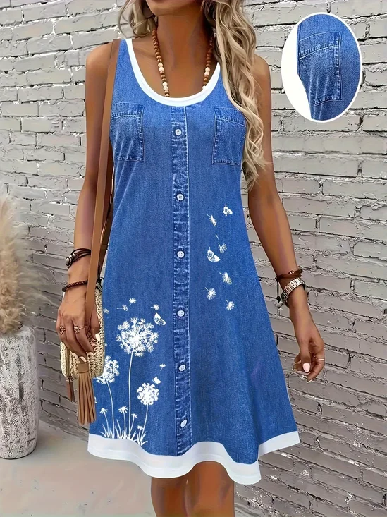 Regular Fit Crew Neck Dandelion Vintage Dress