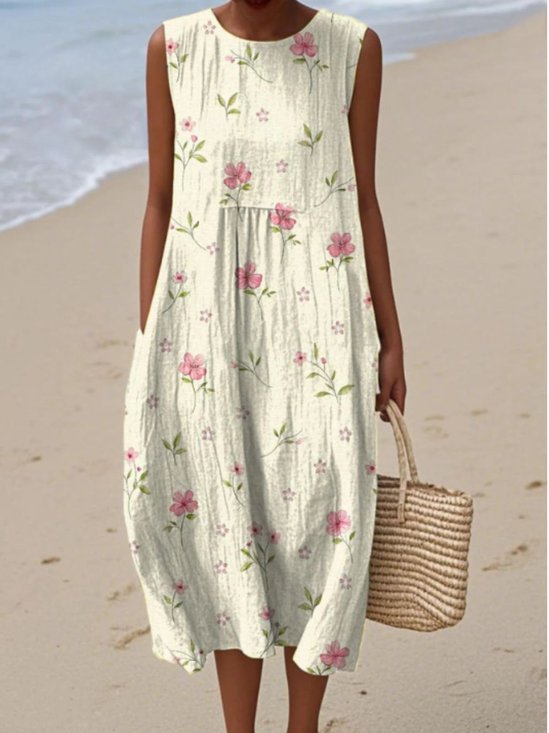 Crew Neck Casual Dress With No