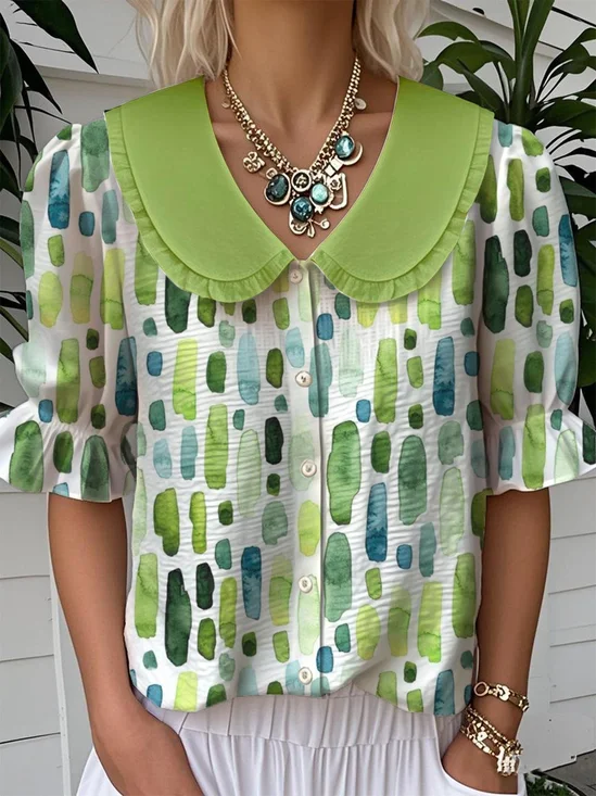 Shawl Collar Casual Loose Geometric Shirt
