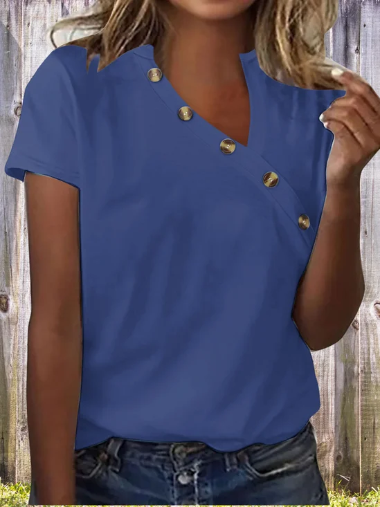 Women's Short Sleeve T-shirt Summer Black Plain Buckle Asymmetrical Daily Going Out Vintage Top
