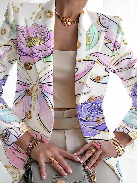 Plants Shawl Collar Casual Blazer