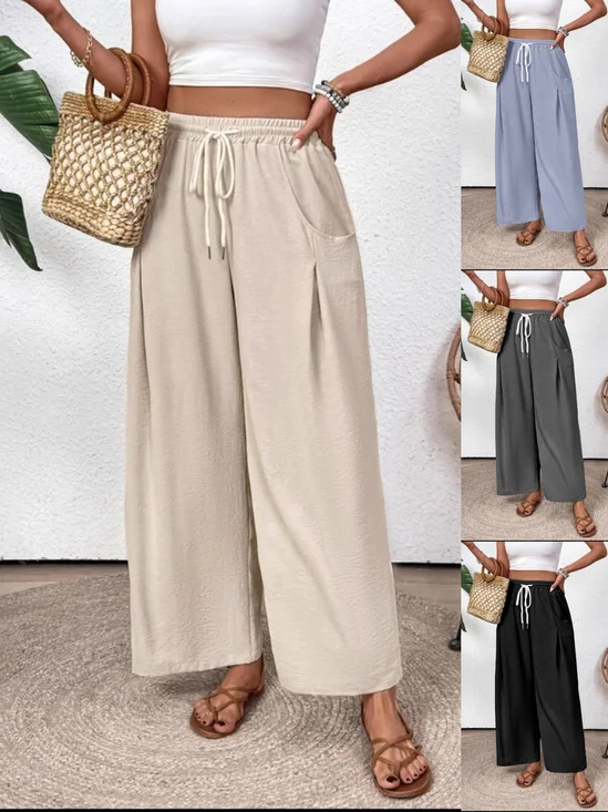 Women's  Elastic Waist H-Line Wide Leg Pants Daily Going Out Pants Black Casual Split Joint Plain Spring/Fall Pants