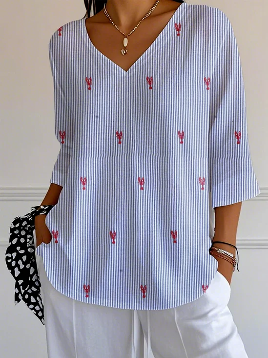 Women's V-neck three-quarter sleeve T-shirt