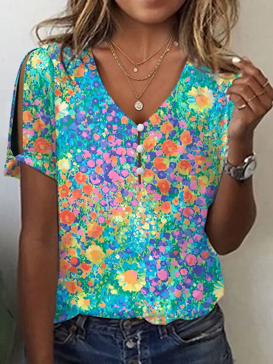 Women's Pearl Button Short Sleeve T-Shirt