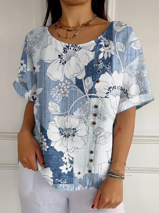 Casual Cotton-Blend Gradient Pattern T-Shirt